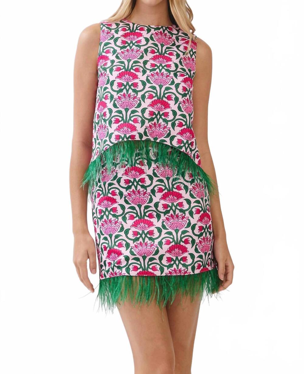 NEW TCEC floral feather trim sleeveless top in pink